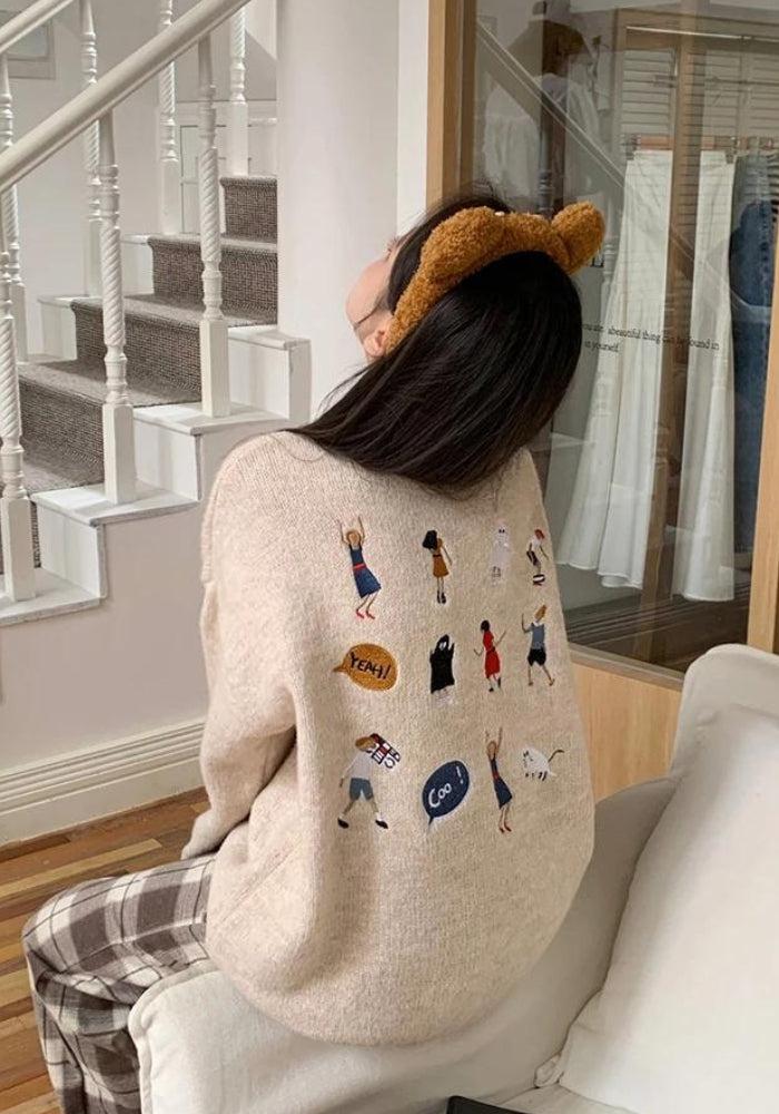 Cartoon Embroidered Knitted Sweater Secondary image