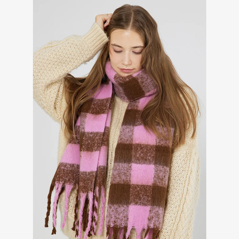 Cashmere Scarf Women Fall Winter Checkerboard Plaid Long Scarf