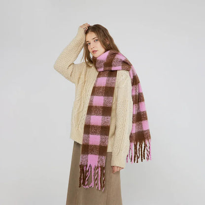 Cashmere Scarf Women Fall Winter Checkerboard Plaid Long Scarf