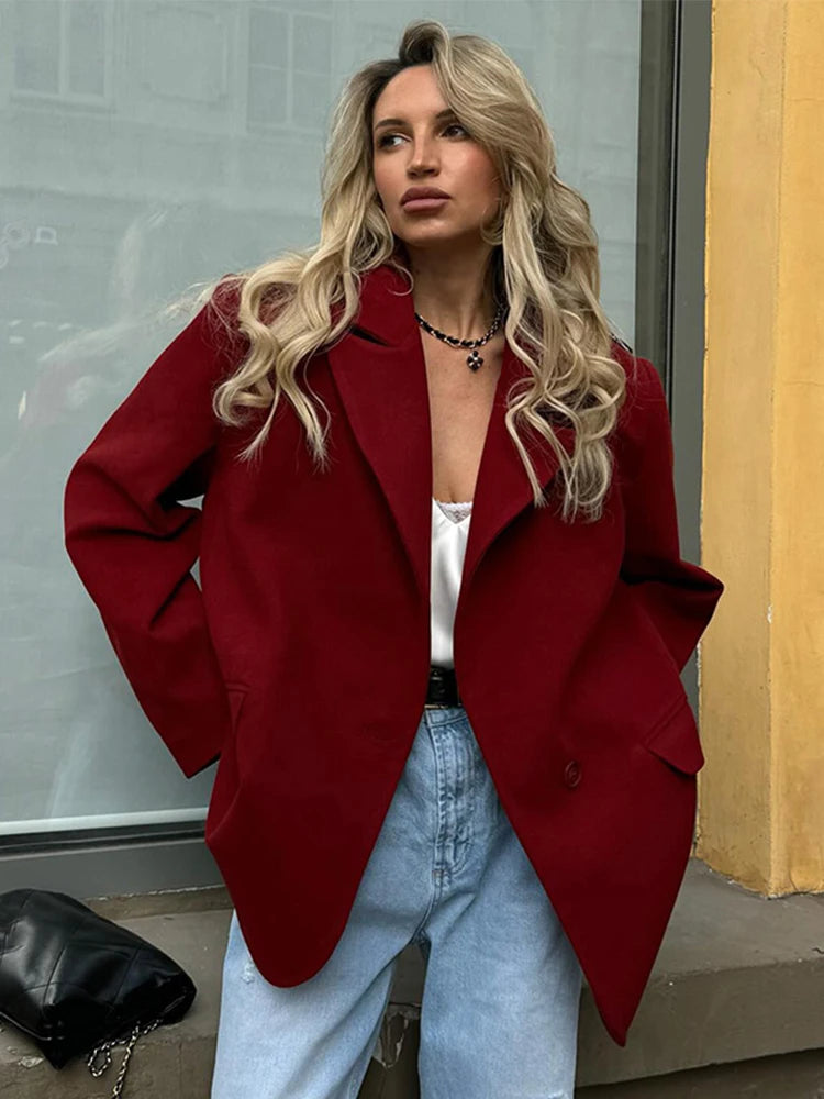 Casual Solid Loose Lapel Long Single Pocket Autumn Office Street Coat Main image