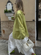 Casual Solid Loose Lapel Long Single Pocket Autumn Office Street Coat