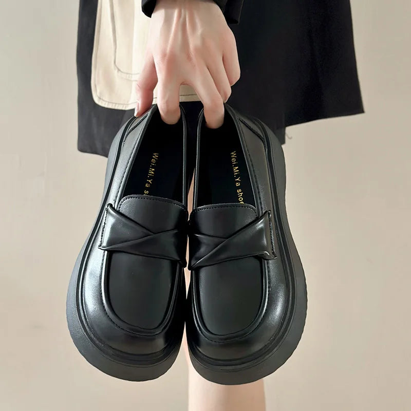 Fur Round Toe Shallow Mouth British Style Leather Casual Dress Platform Loafers Main image