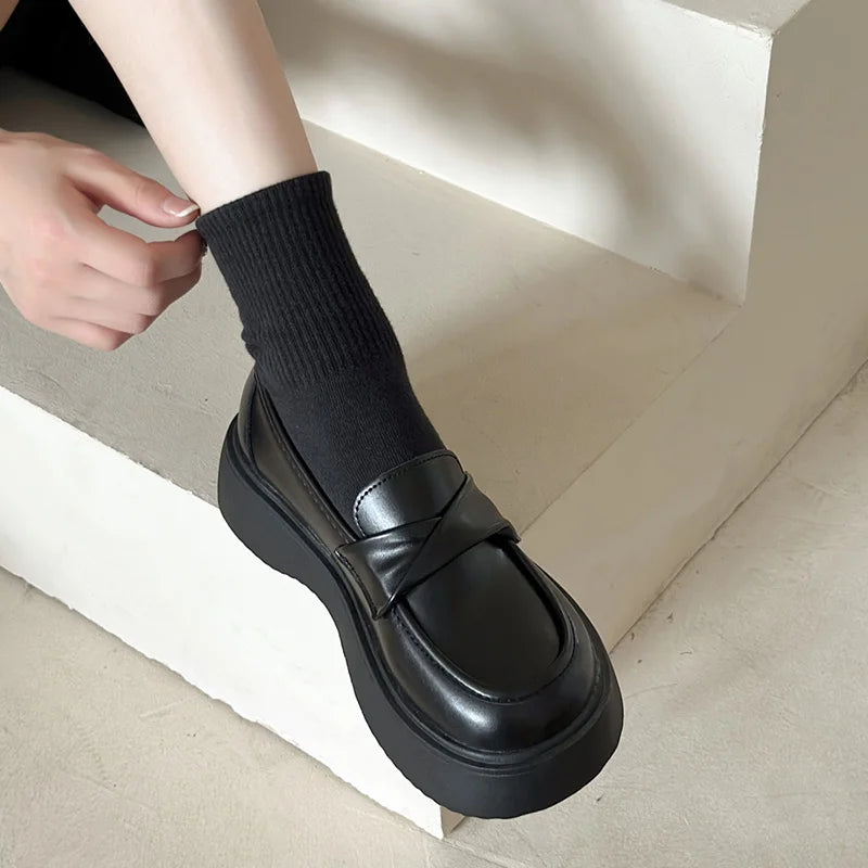 Fur Round Toe Shallow Mouth British Style Leather Casual Dress Platform Loafers Secondary image