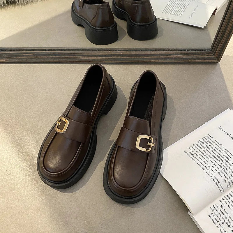 Round Toe Platform Fur British Style Preppy Creeper Casual Oxfords Loafers Main image