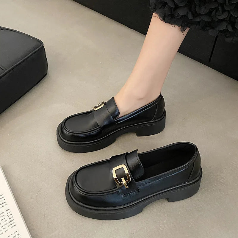 Round Toe Platform Fur British Style Preppy Creeper Casual Oxfords Loafers Secondary image