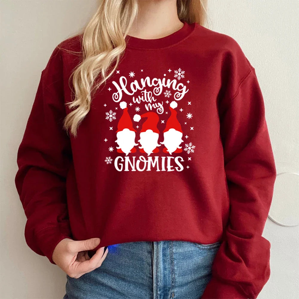 Christmas Gnomes Hanging Funny Santa Graphic Hoodie