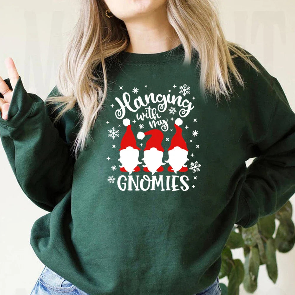 Christmas Gnomes Hanging Funny Santa Graphic Hoodie