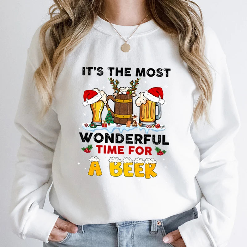 Wonderful Time Beer Autumn Winter Casual Hoodless Pullover Christmas Hoodie