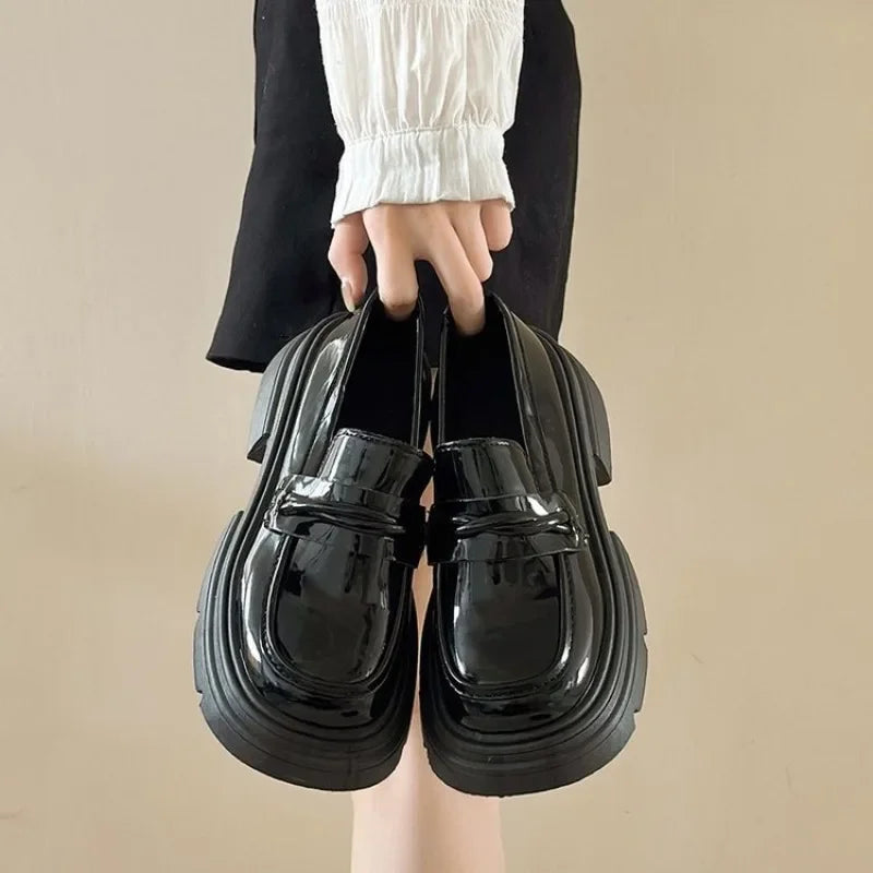 Chunky Fur Shallow Mouth Platform British Style Black Flats Autumn Oxfords Loafers Main image