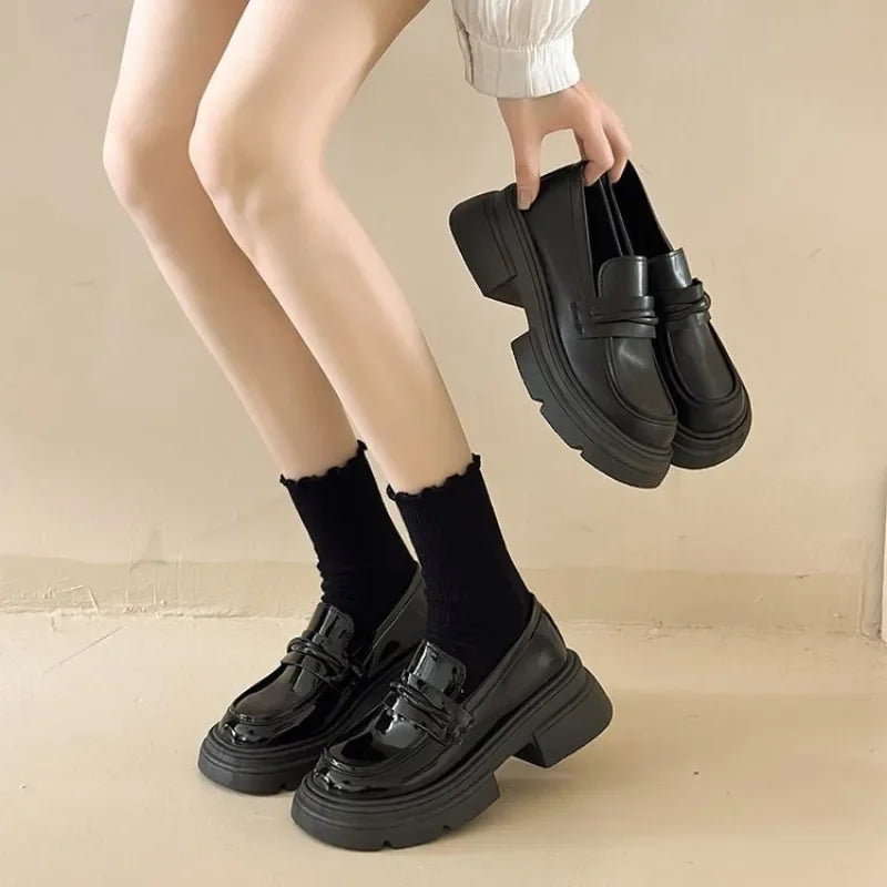 Chunky Fur Shallow Mouth Platform British Style Black Flats Autumn Oxfords Loafers Secondary image