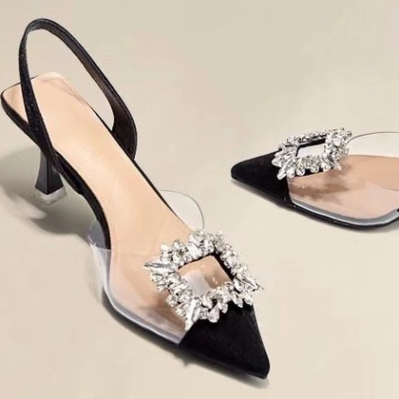 Classic Square Rhinestone Summer  Pointed Slingback Simple Elegant Low Heel Pumps Main image