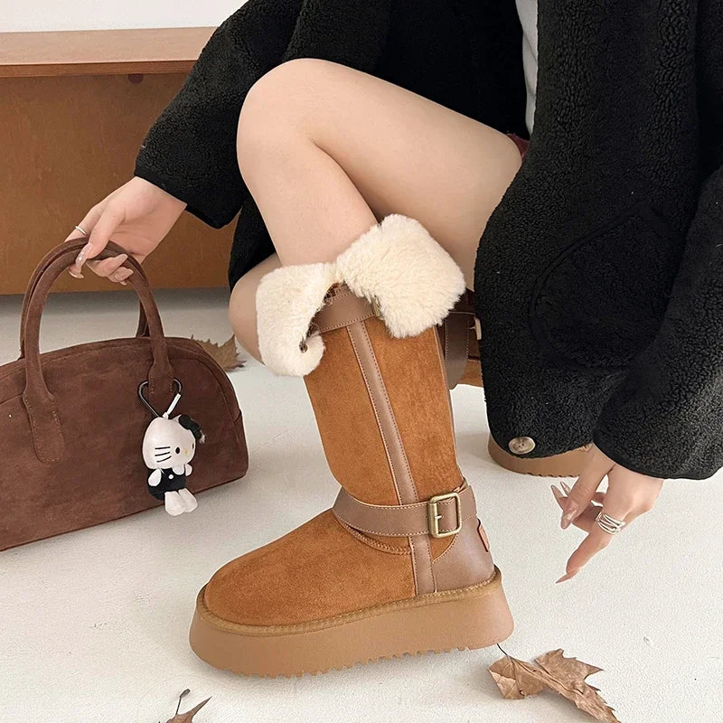 Classic Versatile Ladies Snow Boots 2024 Winter New Comfortable and Warm Women's Mid-calf Boots Botas Altas Plataforma Mujer Secondary image