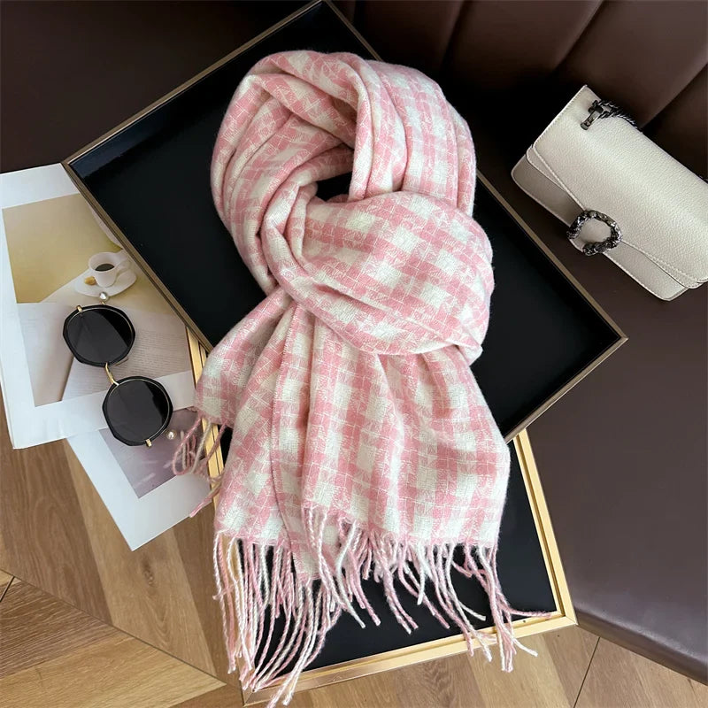 Pashmina Tassel Plaid Cashmere-Like Warm Shawl Scarf