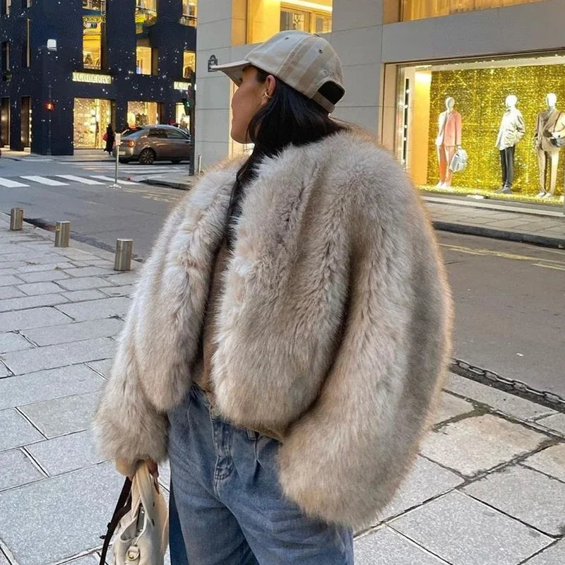 Clearance Fur Warm Furry Long Sleeve Loose V-neck Autumn Fashion Coat Main image