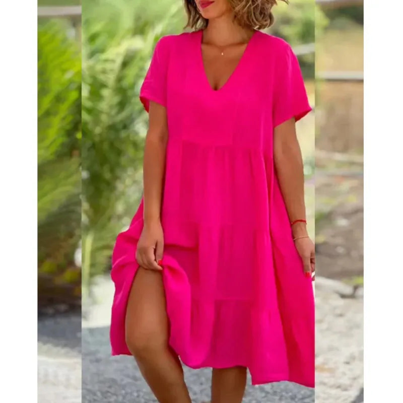 Comfortable Casual Fresh Sweet Solid Large Swing Midi Dresses Main image