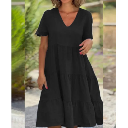 Comfortable Casual Fresh Sweet Solid Large Swing Midi Dresses