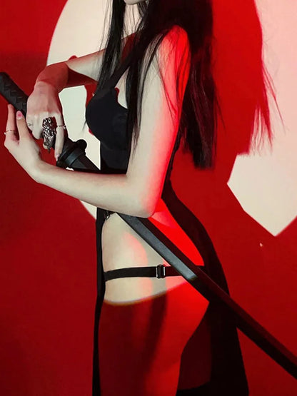 Cosplay High Split Side Sexy Gothic Slim Harajuku Night Midi Dresses