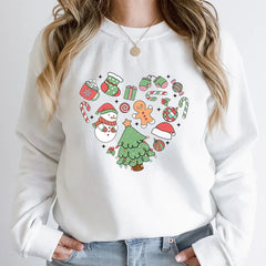 Cute Heart Tree Snowman Fashion Loose Round Neck Christmas Hoodie White / S Hoodies-L