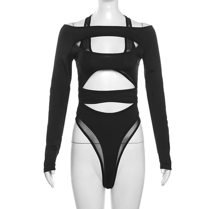 Cyber Punk Hollow Out Sexy Mall Gothic Bodycon Mesh Sheer Patchwork Crop Top