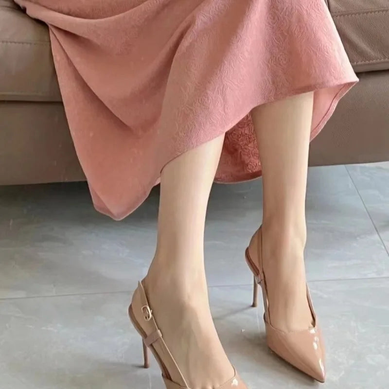 Dark Apricot Shallow Slingback Retro Pointed Summer Work High Heel Main image