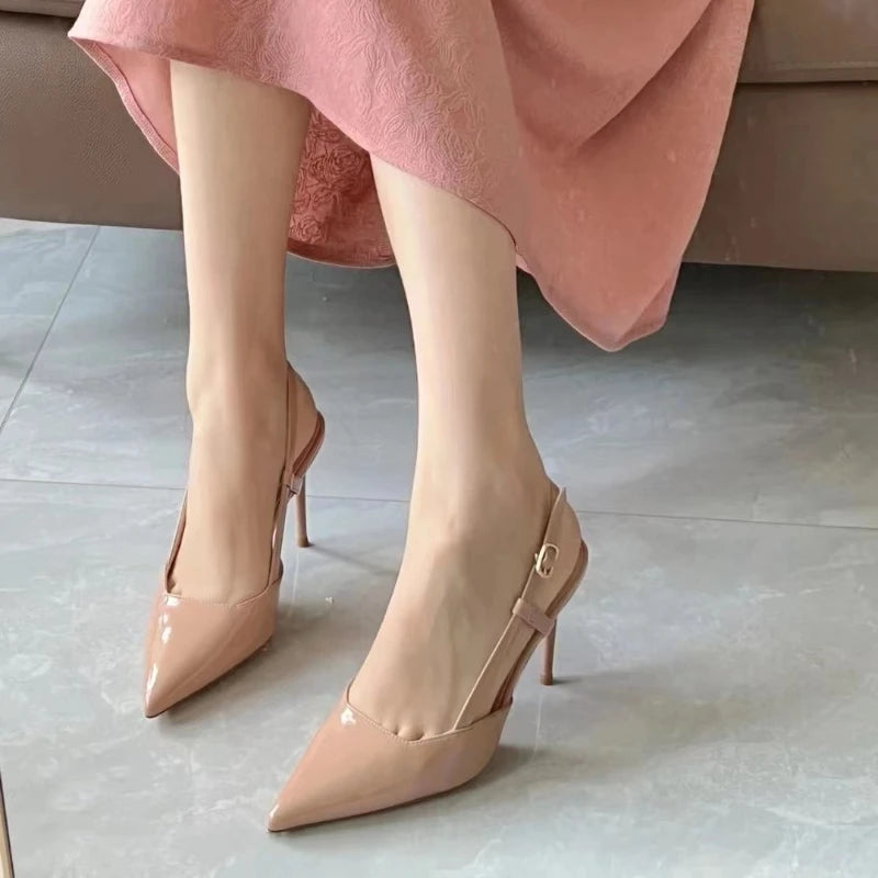 Dark Apricot Shallow Slingback Retro Pointed Summer Work High Heel