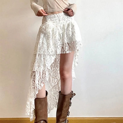DressBetty - Boho Elegant Lace Irregular Layered Vintage Street Summer Mid Skirt