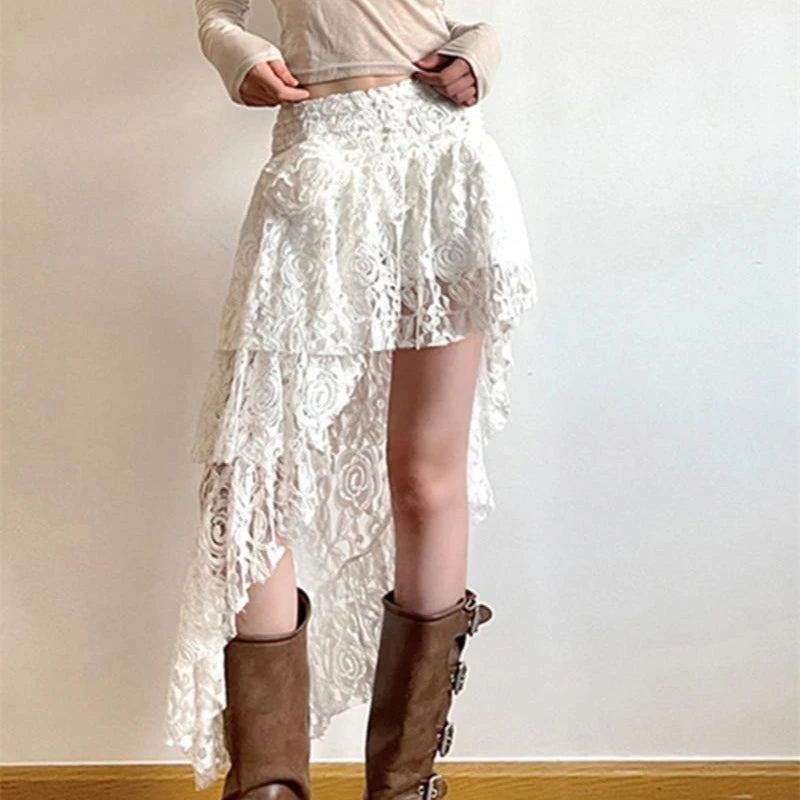 DressBetty - Boho Elegant Lace Irregular Layered Vintage Street Summer Mid Skirt