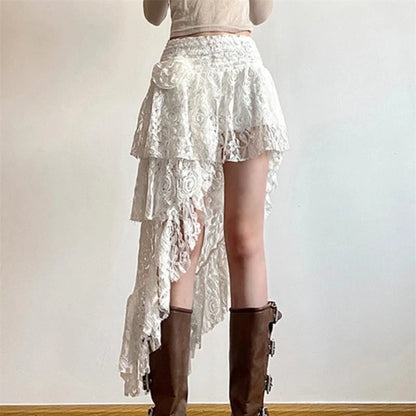 DressBetty - Boho Elegant Lace Irregular Layered Vintage Street Summer Mid Skirt