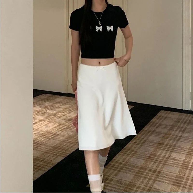 DressBetty - Elegant White Ruffle Mid Skirt
