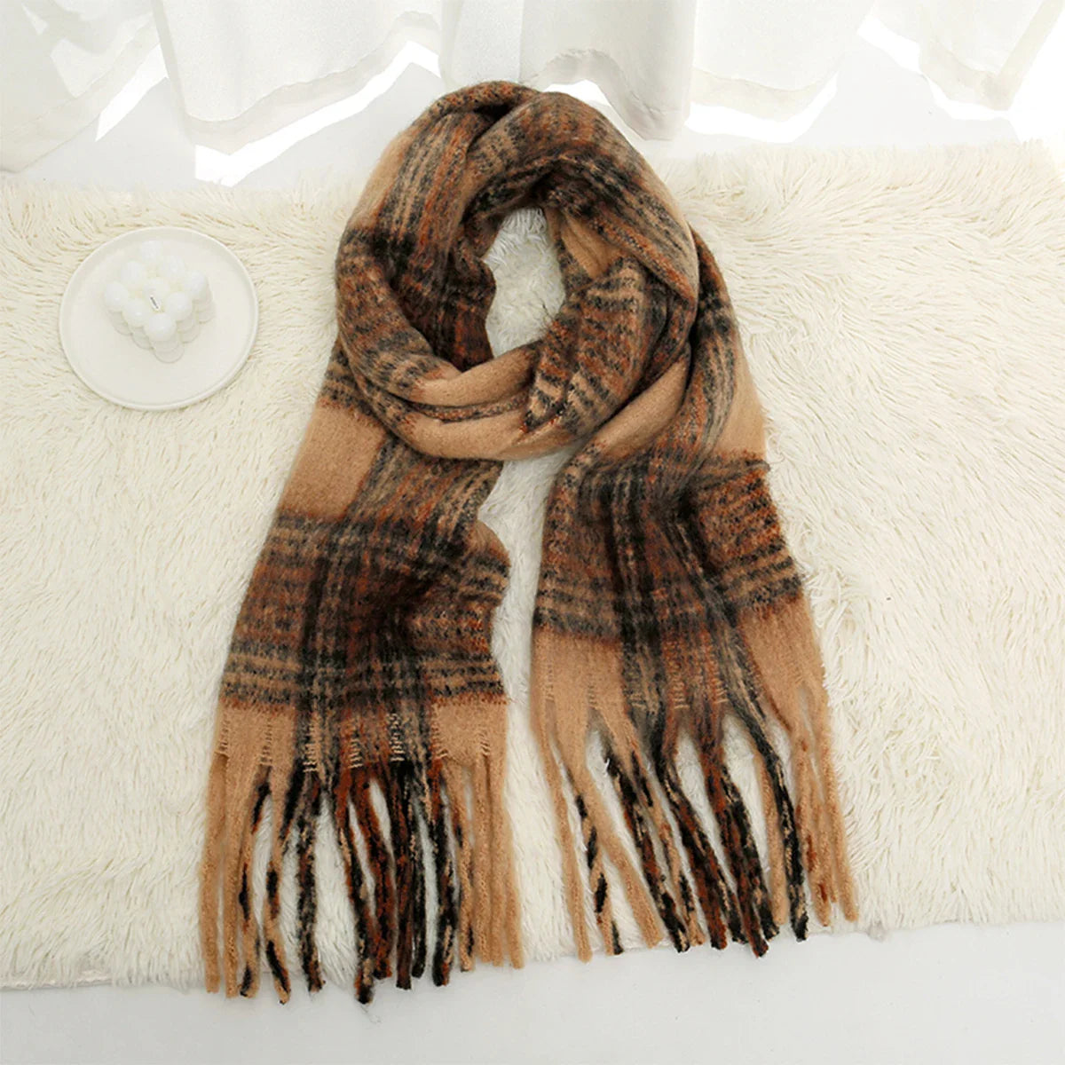 Luxury Plaid Cashmere Long Bandana Pashmina Scarf for Women