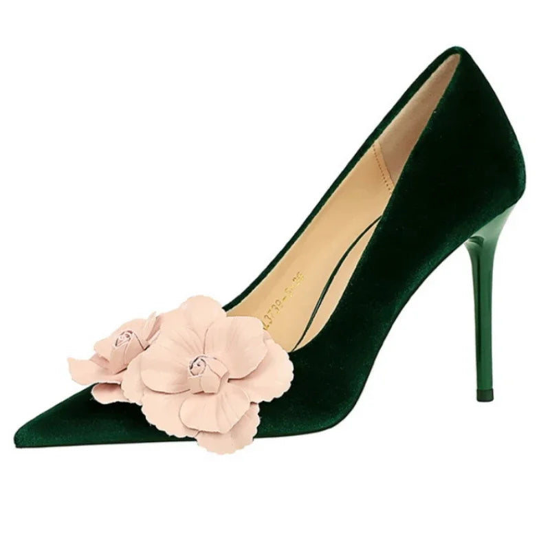 Designer Flower Pointed Toe Elegant Party Flannel Autumn High Heel Main image