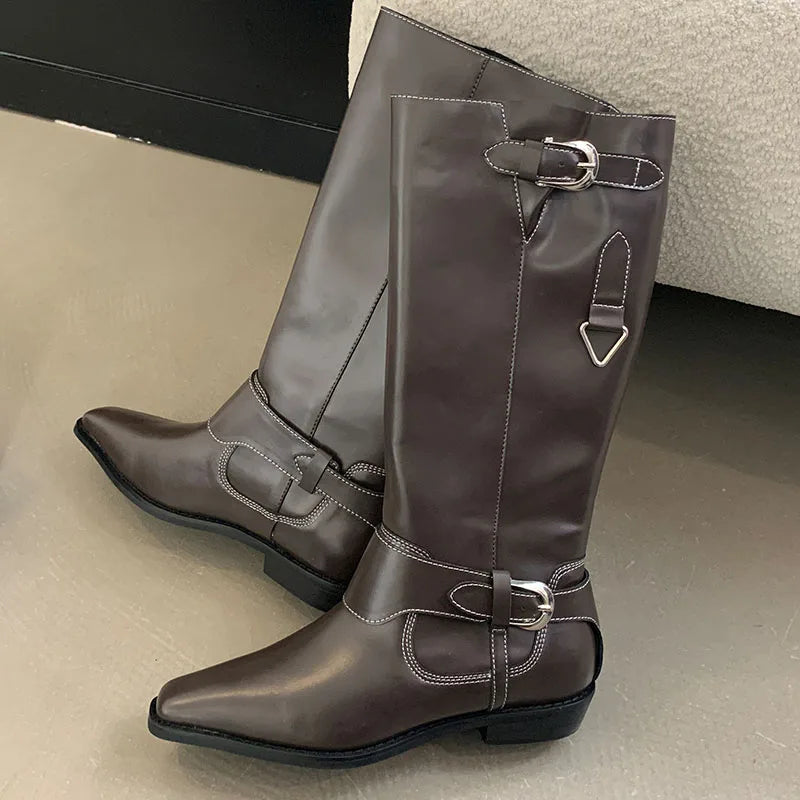 Designer Shoes Western Slip On Fashion Pointed Toe Flats Knee High Boots Main image