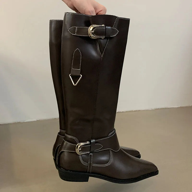 Designer Shoes Western Slip On Fashion Pointed Toe Flats Knee High Boots Secondary image