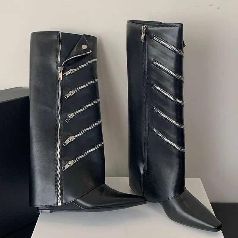 Unique Elegant Stylish Pointed Toe Thin Heel Knee High Boots Main image