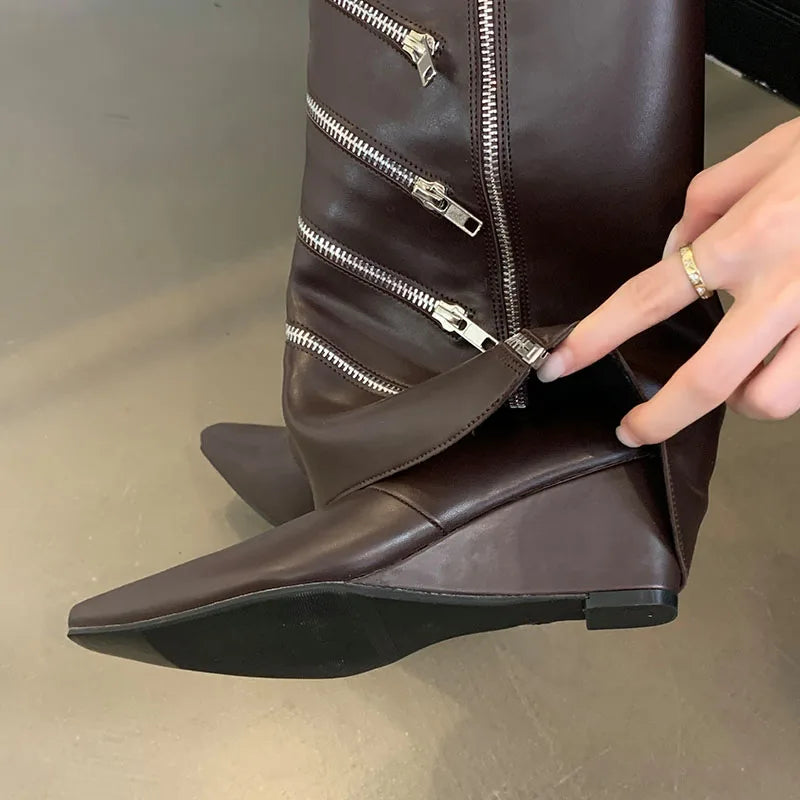 Unique Elegant Stylish Pointed Toe Thin Heel Knee High Boots Secondary image
