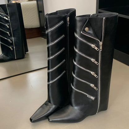 Unique Elegant Stylish Pointed Toe Thin Heel Knee High Boots