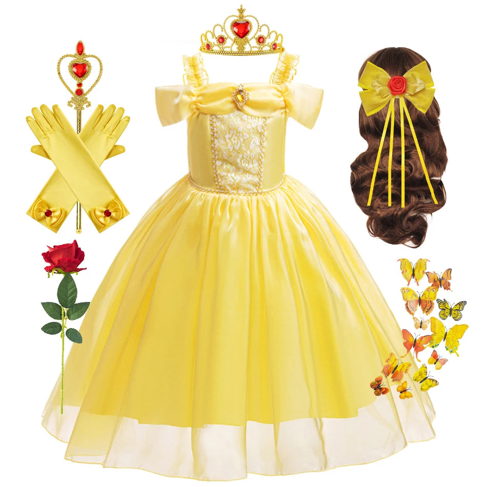 Disney Belle Princess Beauty Beast Cosplay Party Magic Stick Crown Kid Costume