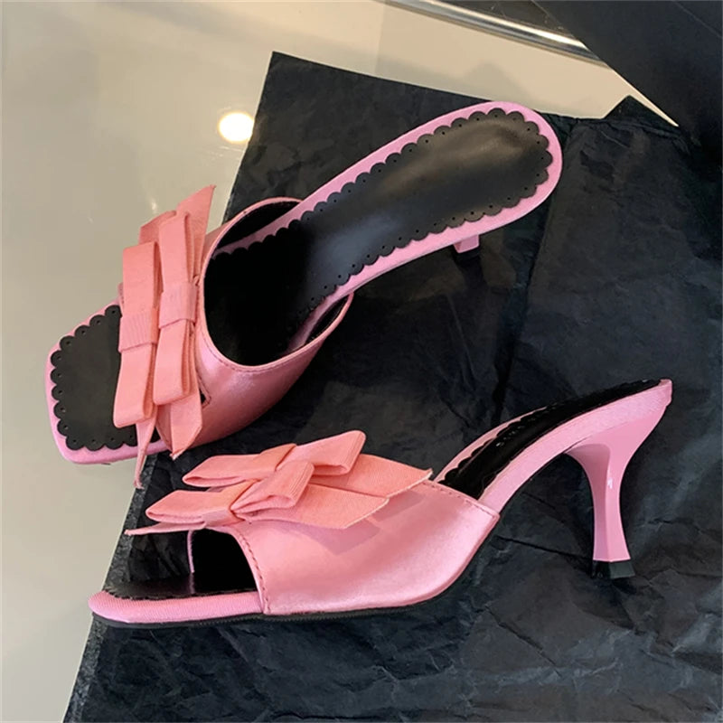 2024 New Arrivals Women Slipper Fashion Bow-knot Thin Open Toe Slip On Elegant Sandal Mules Slides Shoes Low Heel Pumps Main image