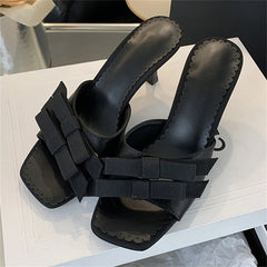 2024 New Arrivals Women Slipper Fashion Bow-knot Thin Open Toe Slip On Elegant Sandal Mules Slides Shoes Low Heel Pumps