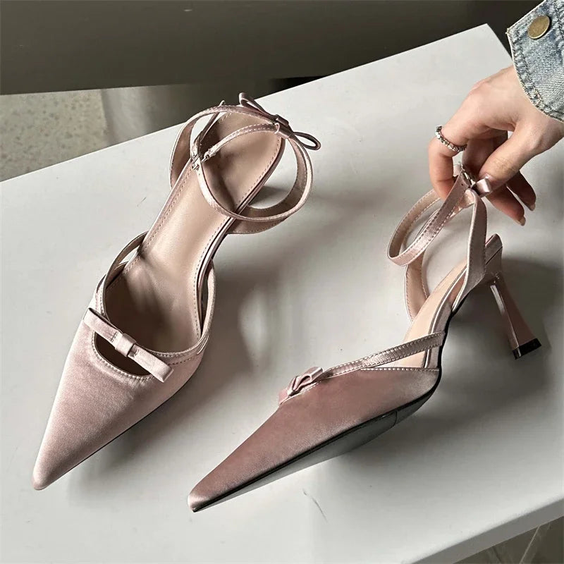 2024 New Design Ankle Buckle Strap Women Thin Pointed Toe Slingback Mules Shoes Low Heel Pumps Main image