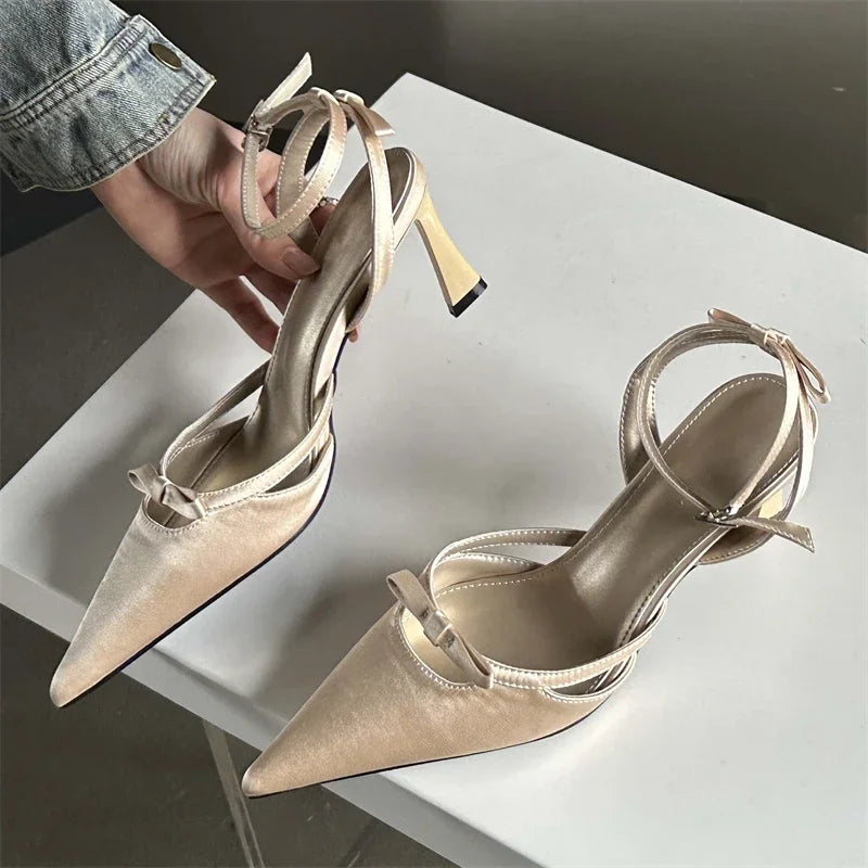 2024 New Design Ankle Buckle Strap Women Thin Pointed Toe Slingback Mules Shoes Low Heel Pumps Secondary image