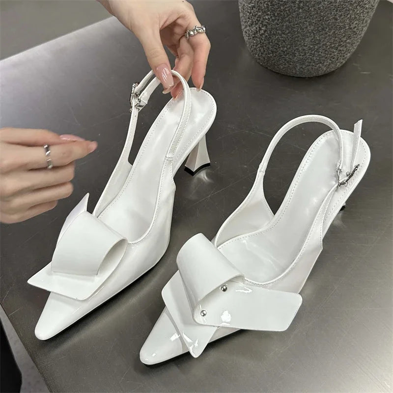 2024 New Design Splicing Rivet Buckle Strap Women Thin High Pointed Toe Stripper Party Shoes Low Heel Pumps Main image