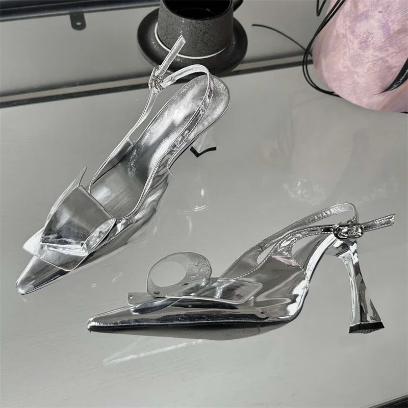 2024 New Design Splicing Rivet Buckle Strap Women Thin High Pointed Toe Stripper Party Shoes Low Heel Pumps Secondary image