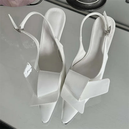 2024 New Design Splicing Rivet Buckle Strap Women Thin High Pointed Toe Stripper Party Shoes Low Heel Pumps