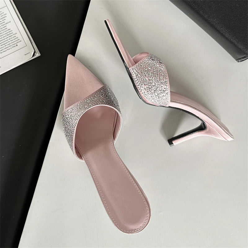 2024 New Summer Silk Women Slippers Fashion Thin Mules Beach Slides Shoes Low Heel Pumps Secondary image