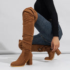 2024 Winter Zipper Flock Square Heel Thigh Long Botas De Mujer Knee High Boots