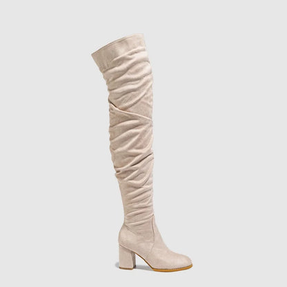 2024 Winter Zipper Flock Square Heel Thigh Long Botas De Mujer Knee High Boots