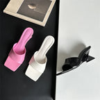New Design Concise Wedges Highs Slippers Square Toe Party Dress Slides Summer Shoes Low Heel Pumps