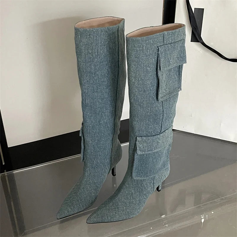 2024 New Winter  Pointed Toe Thin Heels Stripper Largas De Mujer Knee High Boots Secondary image