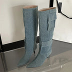 2024 New Winter  Pointed Toe Thin Heels Stripper Largas De Mujer Knee High Boots